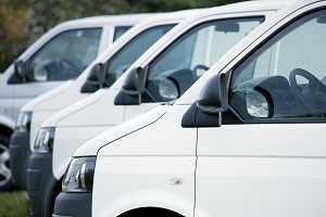 line of white commercial vans